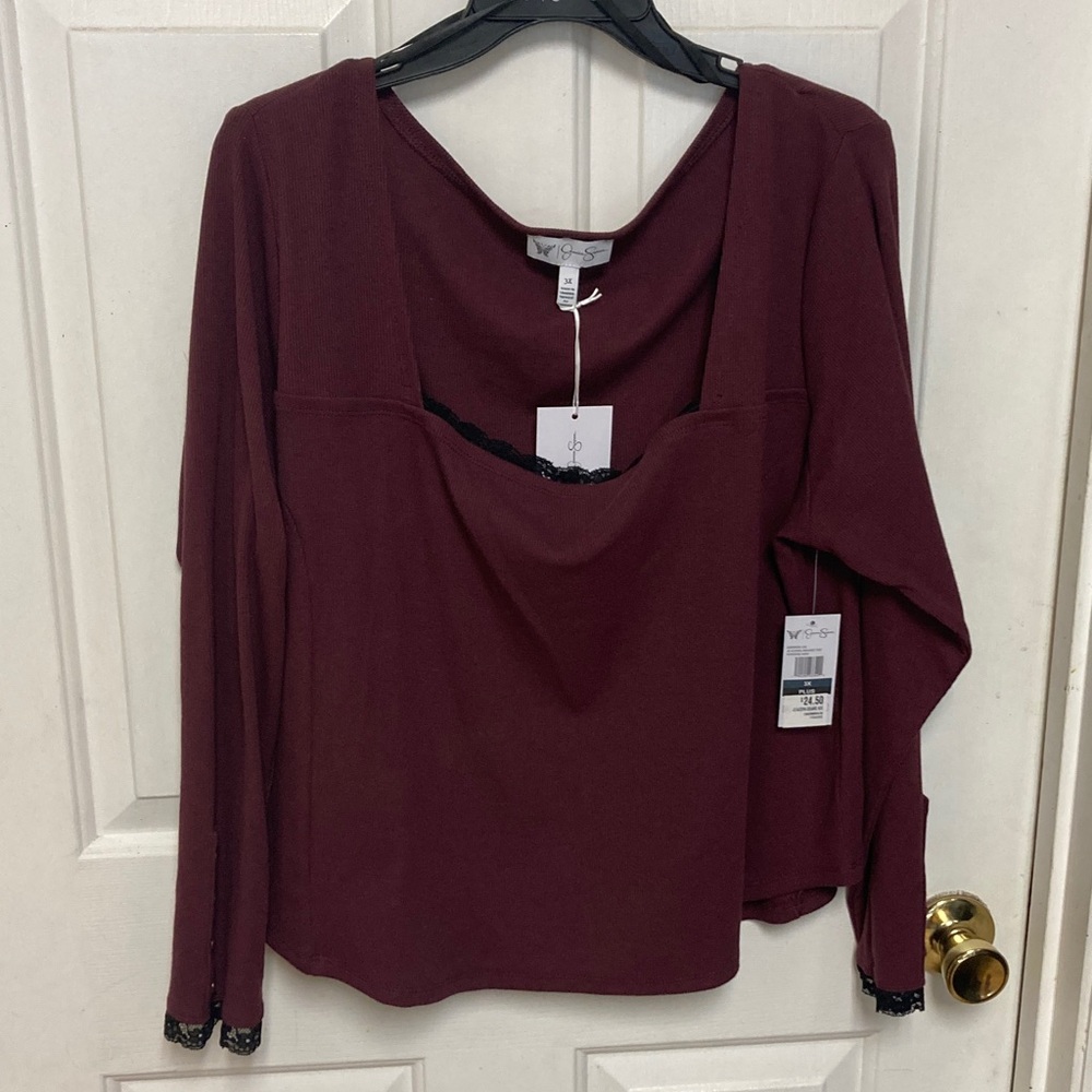 Jessica Simpson Deep Red Blouse with Lace Detail